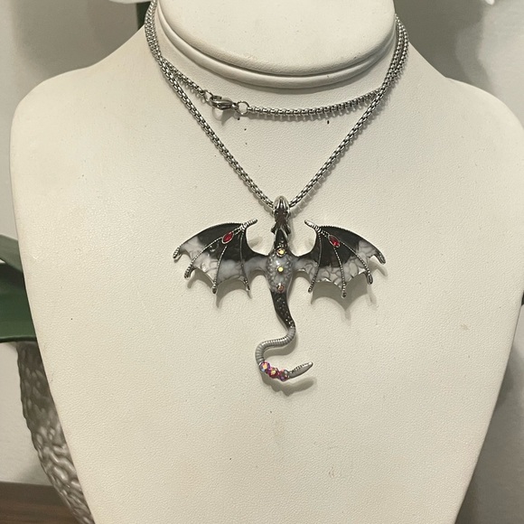 Silver Dragon Pendant Necklace - Picture 6 of 10
